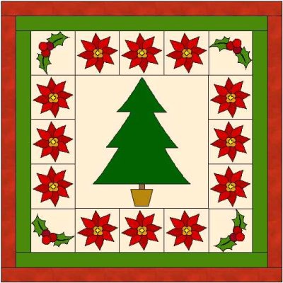 Quilt block pattern - Christmas Cactus Quilt Block Pattern