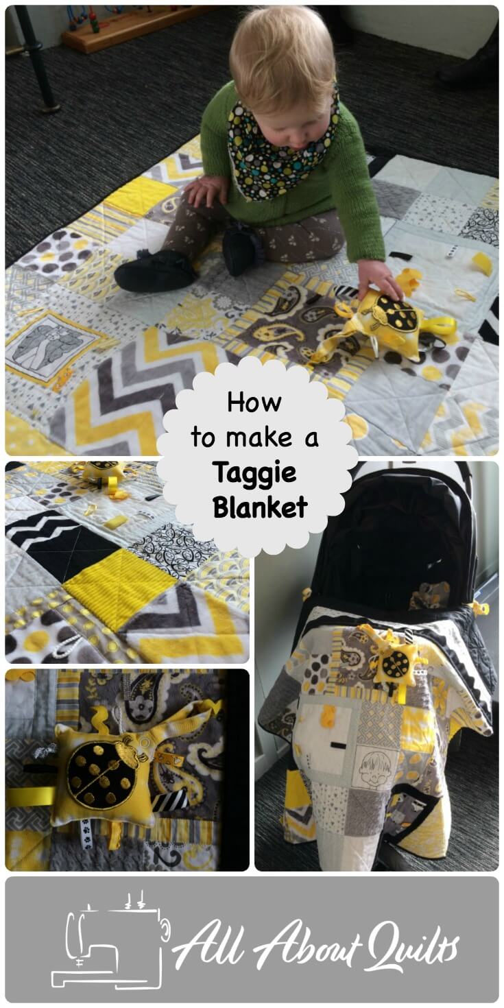 Baby playing with Taggie Blanket